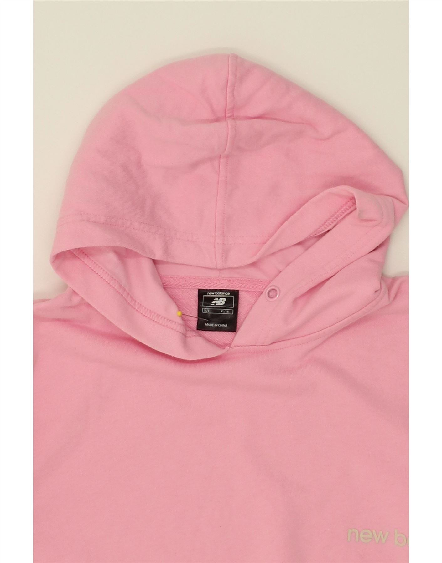 NEW BALANCE Girls Loose Fit Crop Hoodie Jumper 15 16 Years XL Pink Cotton Vintage Second Hand Clothing Online Messina Hembry