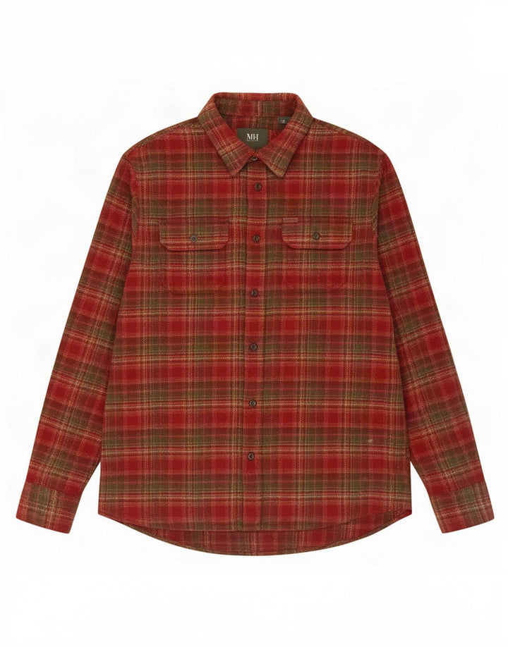 Orvis Mens Flannel Shirt Large Red Plaid Cotton