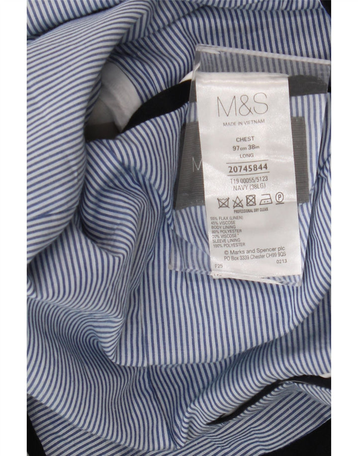 Marks & Spencer Mens 2 Button Blazer Jacket UK 38 Medium Navy Blue Linen