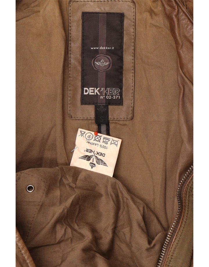 Dekker Womens Leather Racer Jacket UK 10 Small Brown Leather