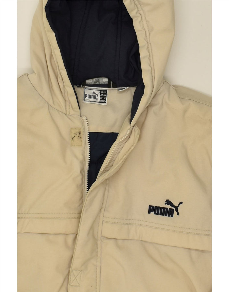 PUMA Mens Hooded Windbreaker Coat UK 34/36 Small Beige | Vintage Puma | Thrift | Second-Hand Puma | Used Clothing | Messina Hembry 