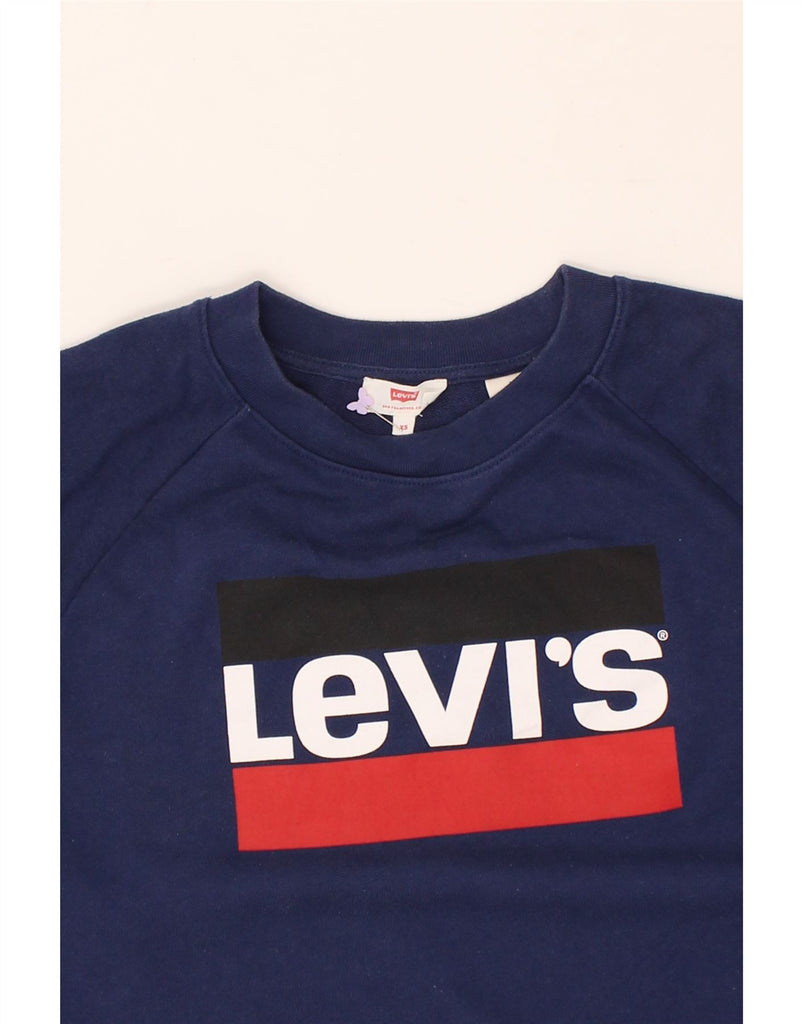 LEVI'S Womens Graphic Sweatshirt Jumper Dress UK 6 XS Navy Blue Cotton | Vintage Levi's | Thrift | Second-Hand Levi's | Used Clothing | Messina Hembry 