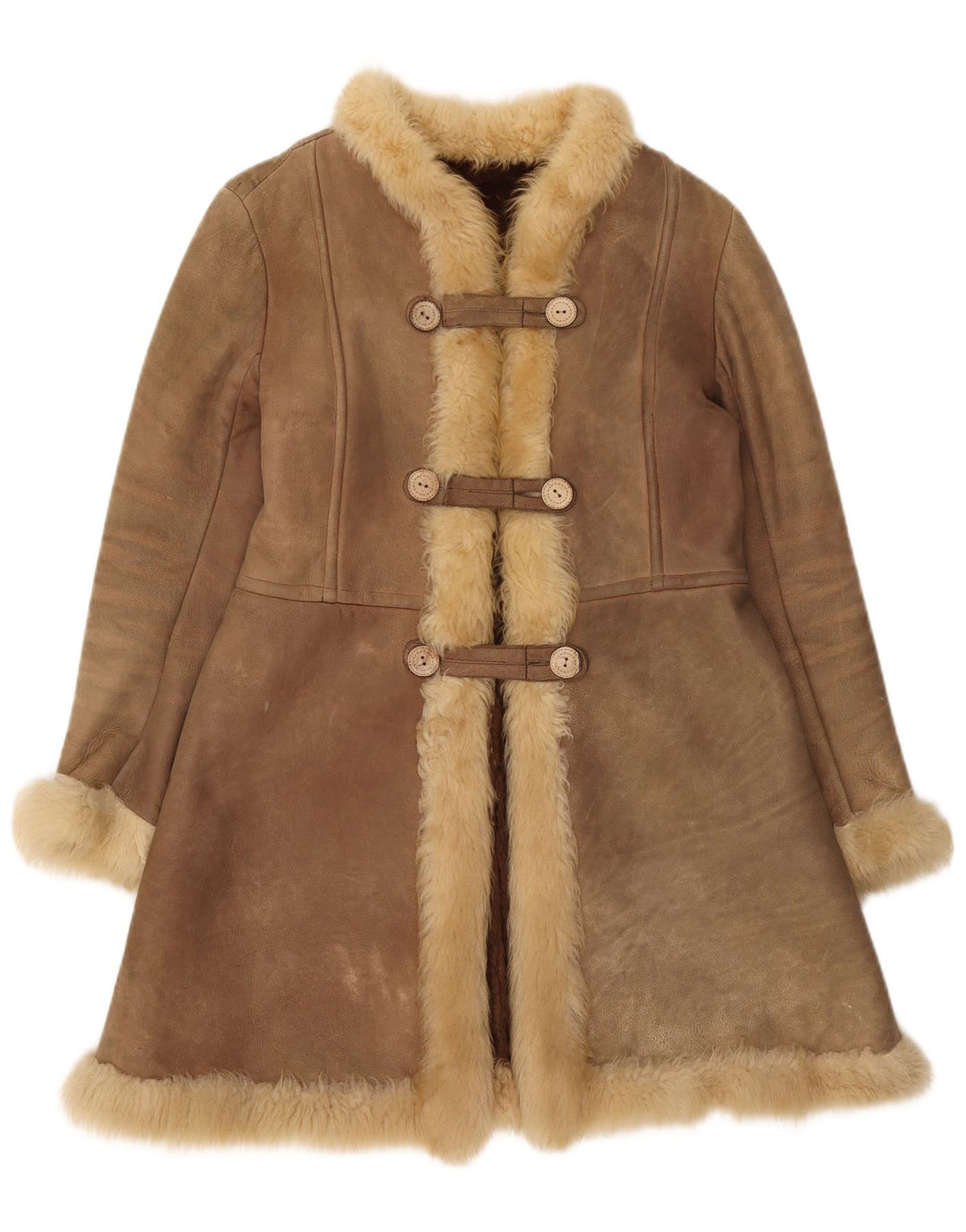 Vintage Womens Shearling Coat UK 10 Small Brown