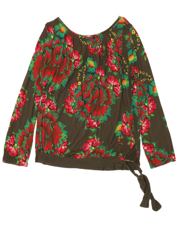 Desigual Womens Long Sleeve Blouse Top UK 16 Large Khaki Floral