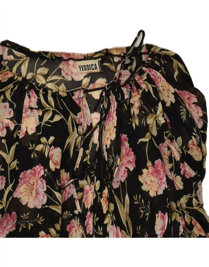 C&A Womens Asymmetric Blouse Top UK 20 2XL Black Floral Viscose | Vintage C&A | Thrift | Second-Hand C&A | Used Clothing | Messina Hembry 