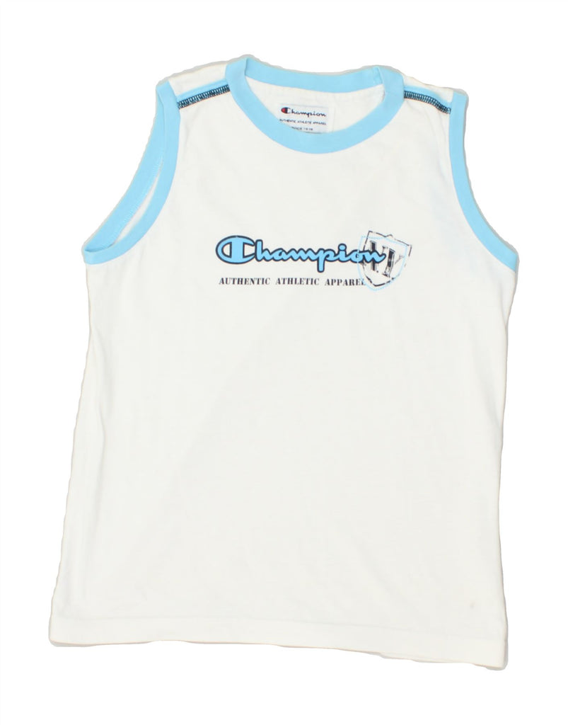 CHAMPION Boys Sleeveless Graphic T-Shirt Top 9-10 Years Medium White | Vintage Champion | Thrift | Second-Hand Champion | Used Clothing | Messina Hembry 