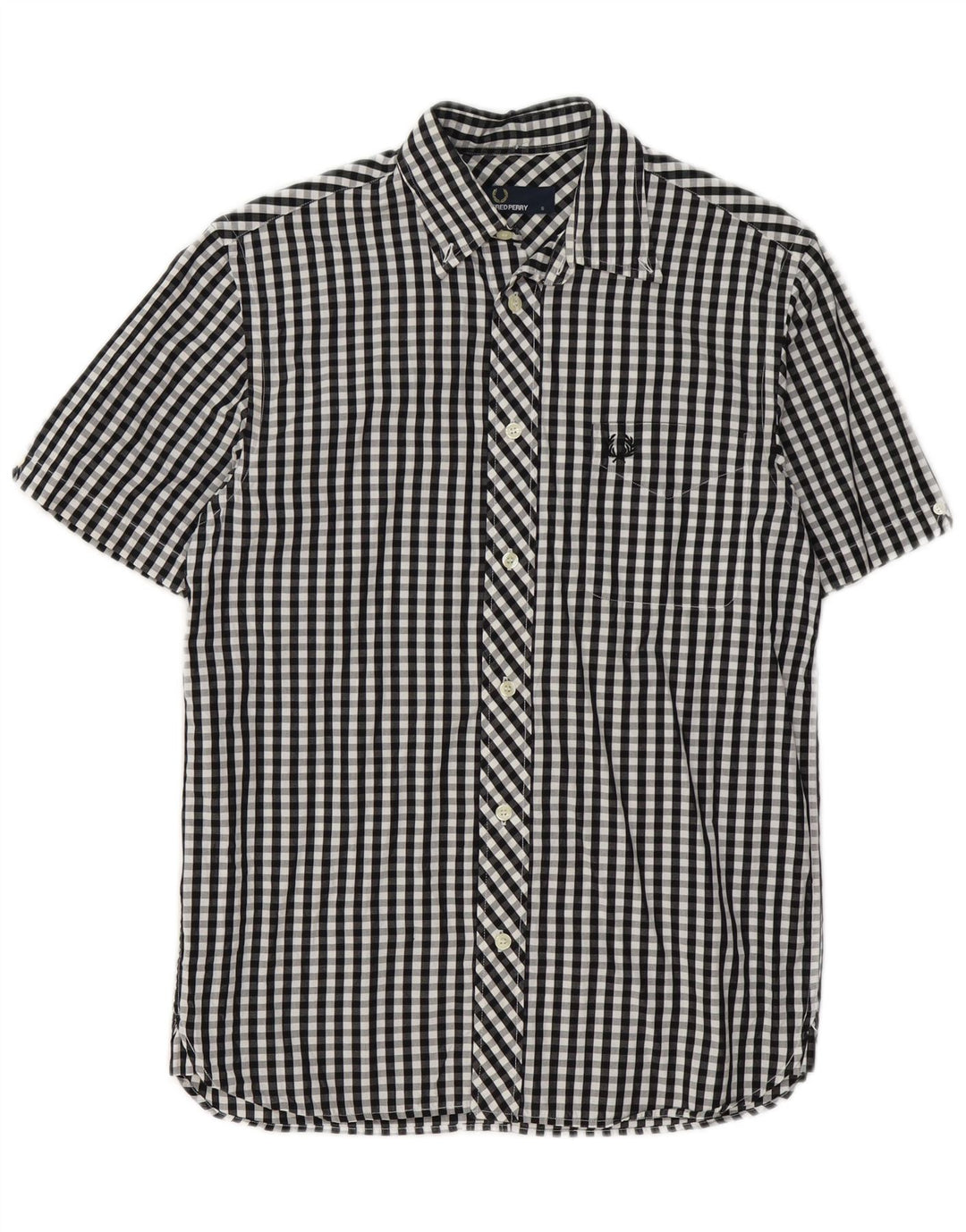 Fred Perry Mens Short Sleeve Shirt Small Black Gingham Cotton