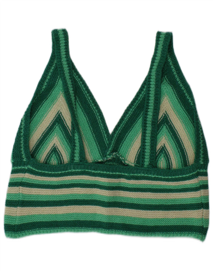 Zara Womens Knit Crop Top Medium Green Striped Cotton