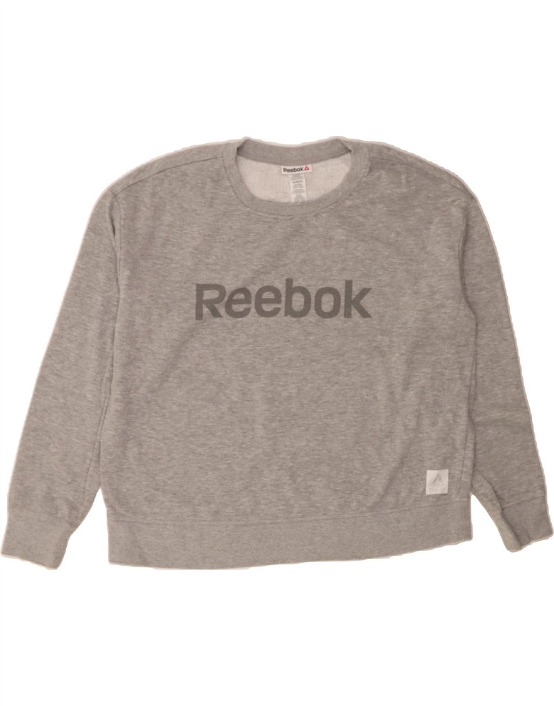 REEBOK Womens Oversized Graphic Sweatshirt Jumper UK 18 XL Grey Cotton Vintage Reebok and Second-Hand Reebok from Messina Hembry 