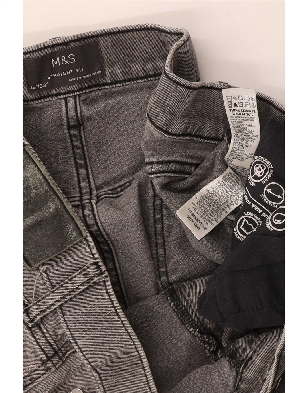 Marks & Spencer Mens Straight Jeans W36 L33 Grey Cotton