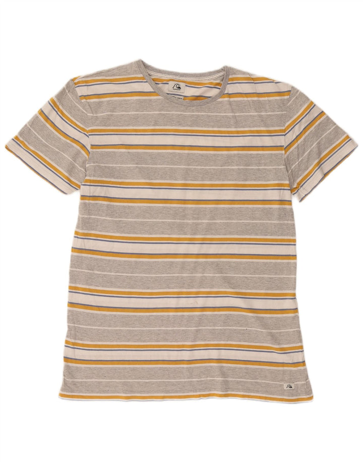 Quiksilver Mens T-Shirt Top Medium Grey Striped Cotton