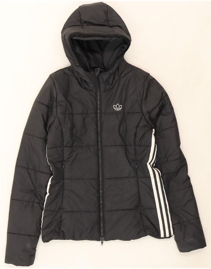 ADIDAS Womens Hooded Padded Jacket UK 8 Small Black Polyester Vintage Adidas and Second-Hand Adidas from Messina Hembry 