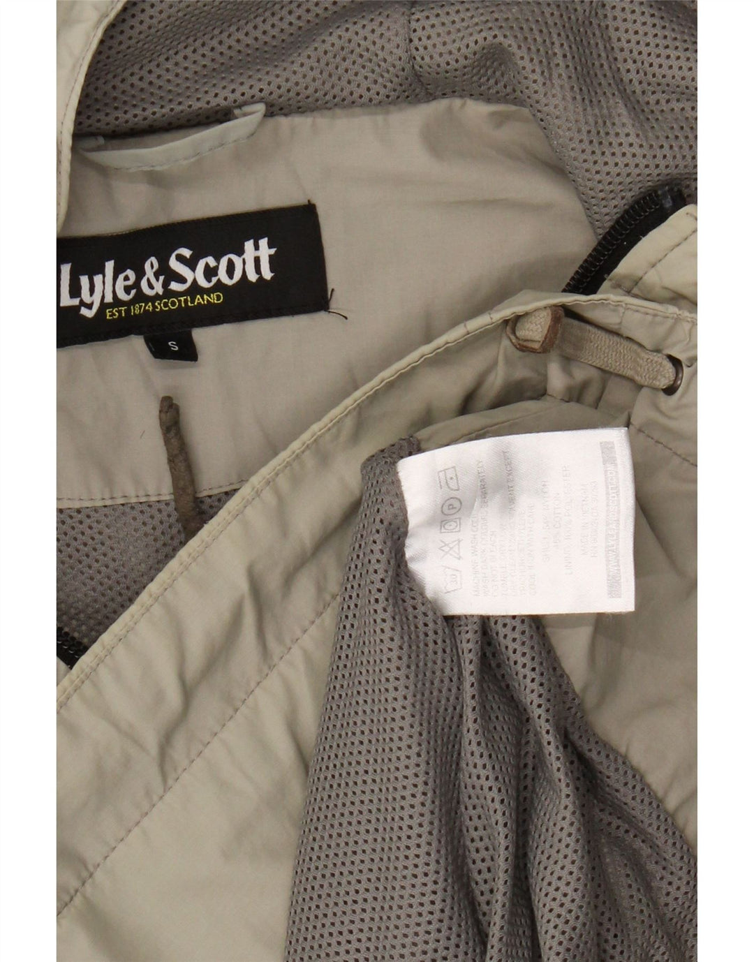 Lyle & Scott Mens Hooded Rain Jacket UK 36 Small Beige Nylon