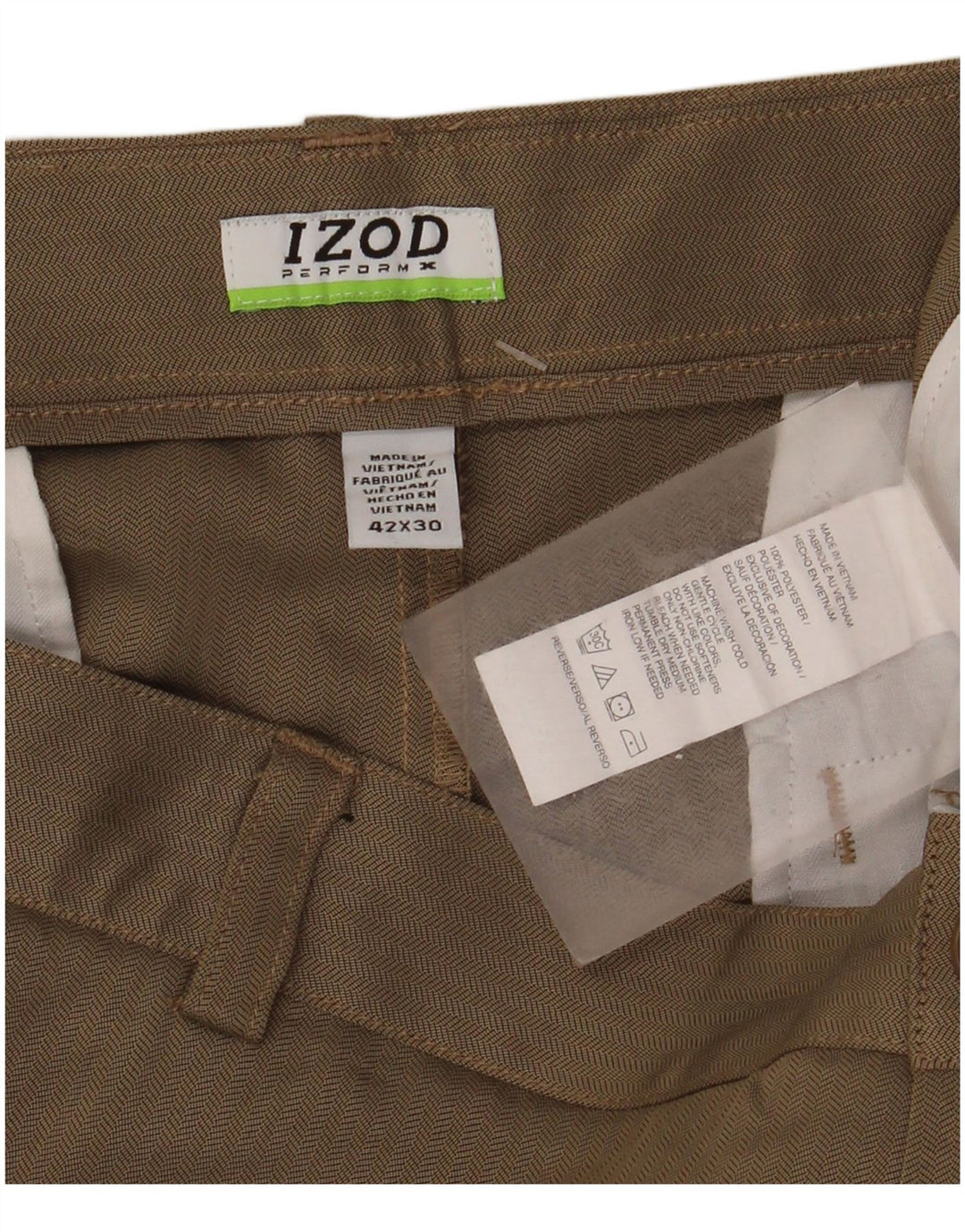 Izod Mens Straight Chino Trousers W42 L30 Beige Polyester