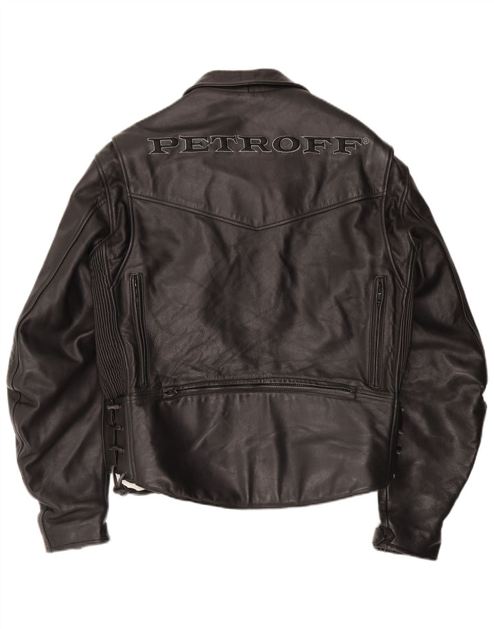 Mens Graphic Leather Biker Jacket UK 42 XL Black