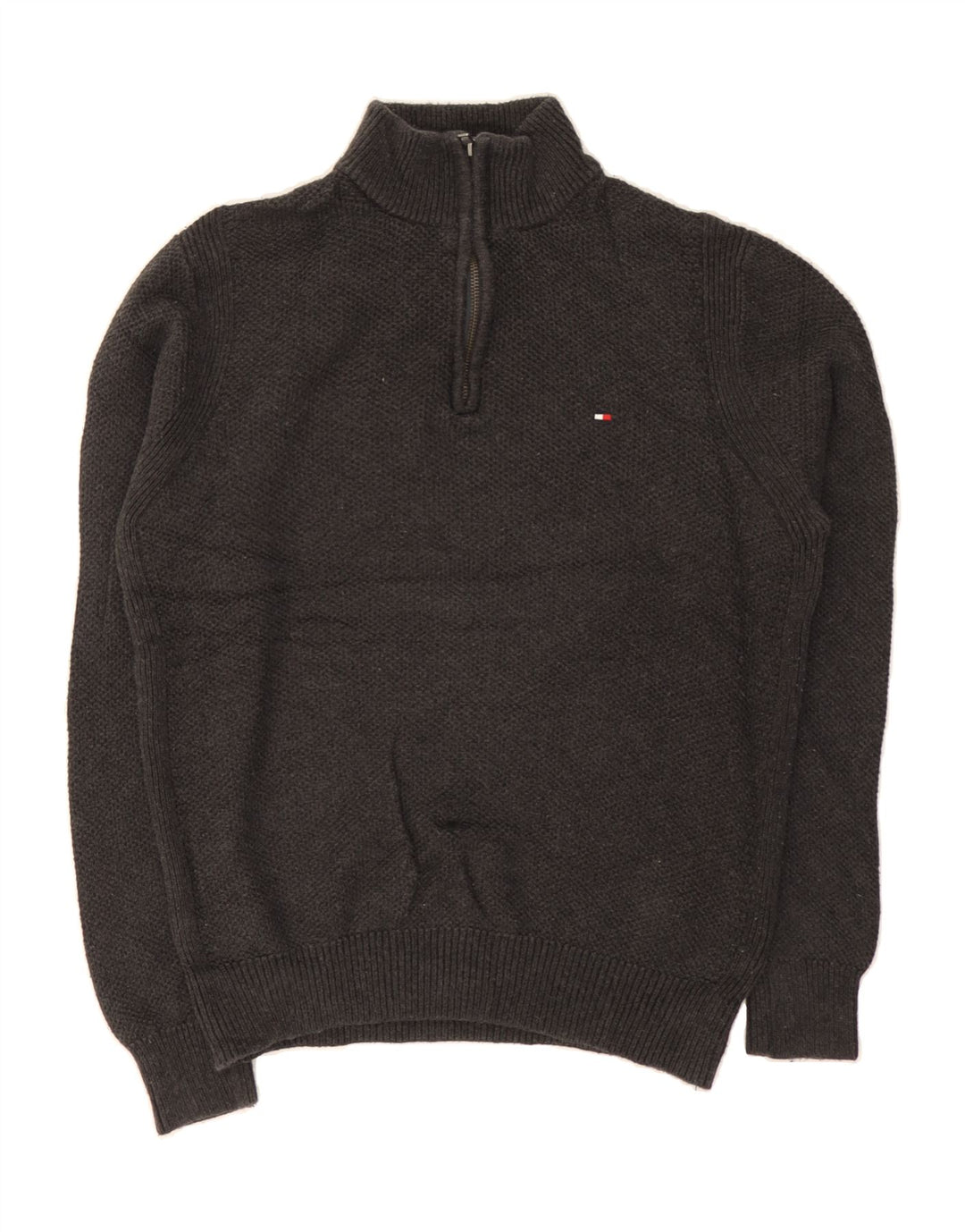 TOMMY HILFIGER Womens Zip Neck Jumper Sweater UK 14 Medium Grey Cotton Vintage Tommy Hilfiger and Second-Hand Tommy Hilfiger from Messina Hembry 