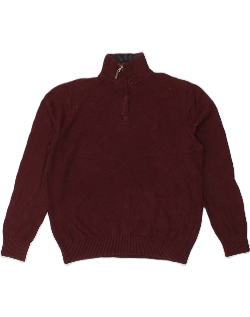 NAUTICA Mens Zip Neck Jumper Sweater Medium Burgundy Cotton | Vintage Nautica | Thrift | Second-Hand Nautica | Used Clothing | Messina Hembry 