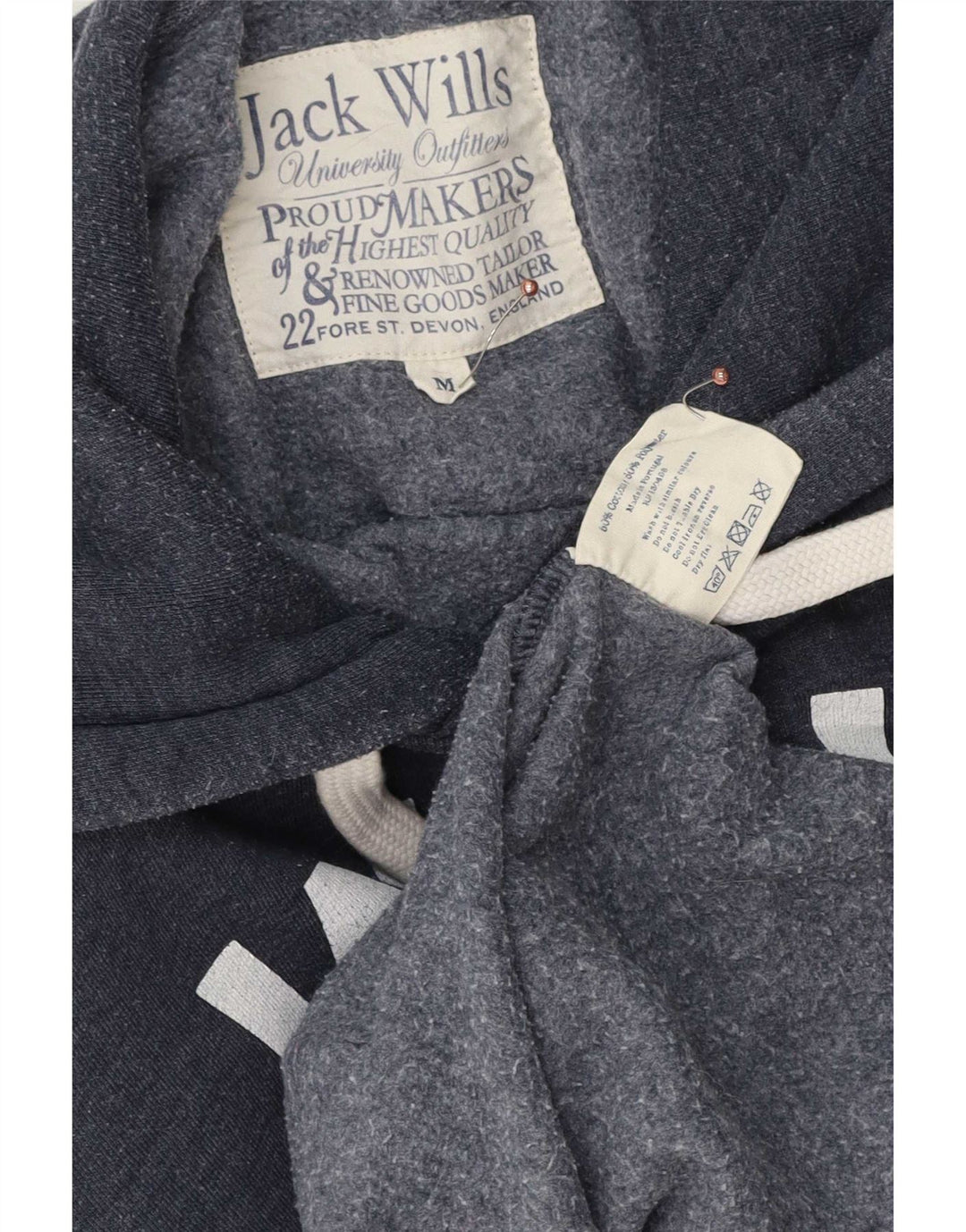 Jack Wills Mens Graphic Hoodie Jumper Medium Navy Blue Cotton