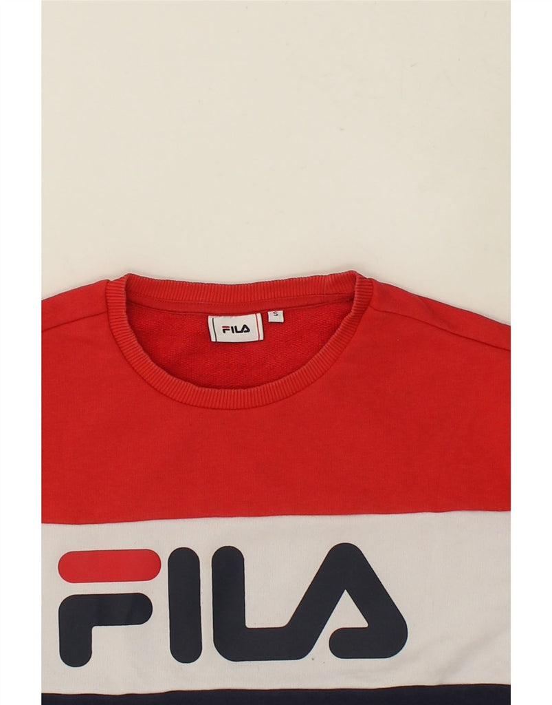 FILA Womens Loose Fit Graphic Sweatshirt Jumper UK 10 Small Navy Blue | Vintage Fila | Thrift | Second-Hand Fila | Used Clothing | Messina Hembry 