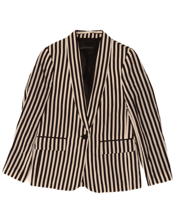 ZARA Womens 1 Button Blazer Jacket UK 12 Medium Black Pinstripe Polyester
