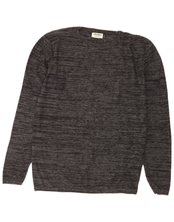 Jack & Jones Mens Crew Neck Jumper Sweater Large Grey Flecked Cotton
