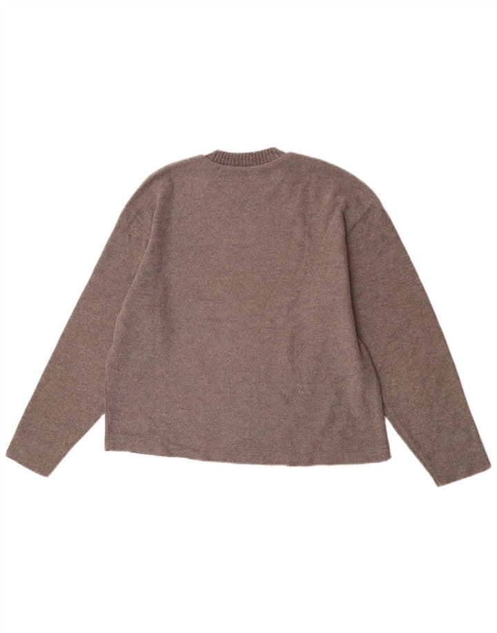 Zara Womens Oversized Crew Neck Jumper Sweater UK 10 Small Brown Polyester