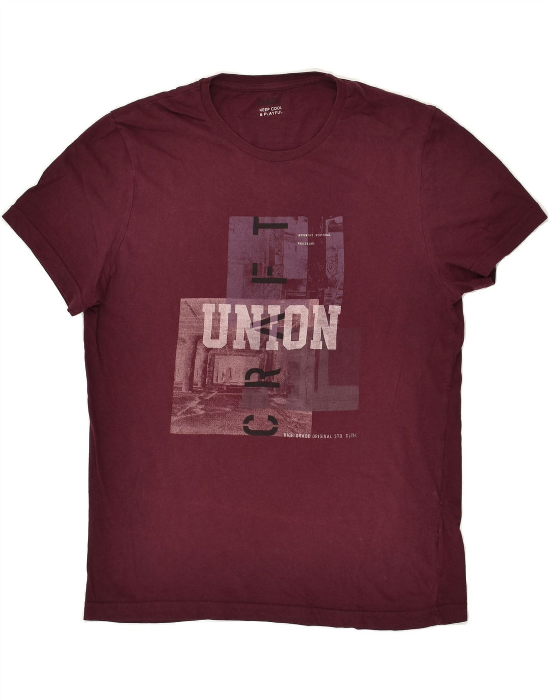 JULES Mens Slim Fit Graphic T-Shirt Top Large Maroon | Vintage Jules | Thrift | Second-Hand Jules | Used Clothing | Messina Hembry 