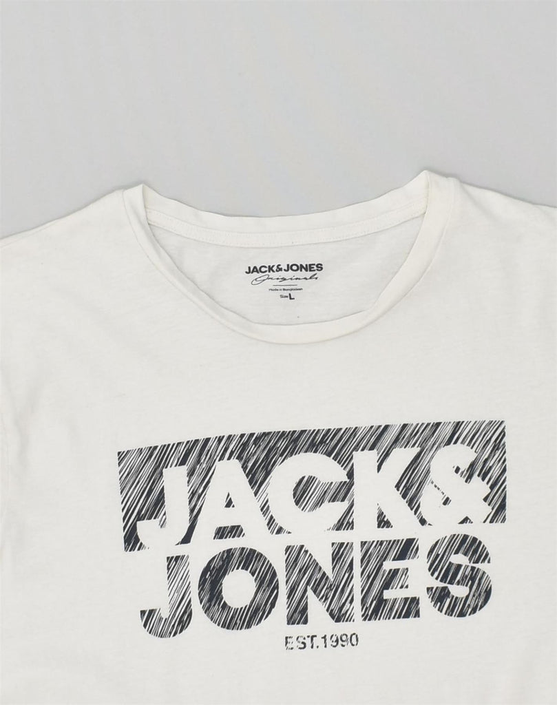 JACK & JONES Mens Graphic T-Shirt Top Large White Cotton | Vintage Jack & Jones | Thrift | Second-Hand Jack & Jones | Used Clothing | Messina Hembry 