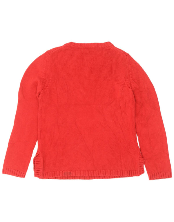 Eddie Bauer Womens V-Neck Jumper Sweater UK 12 Medium Red Cotton