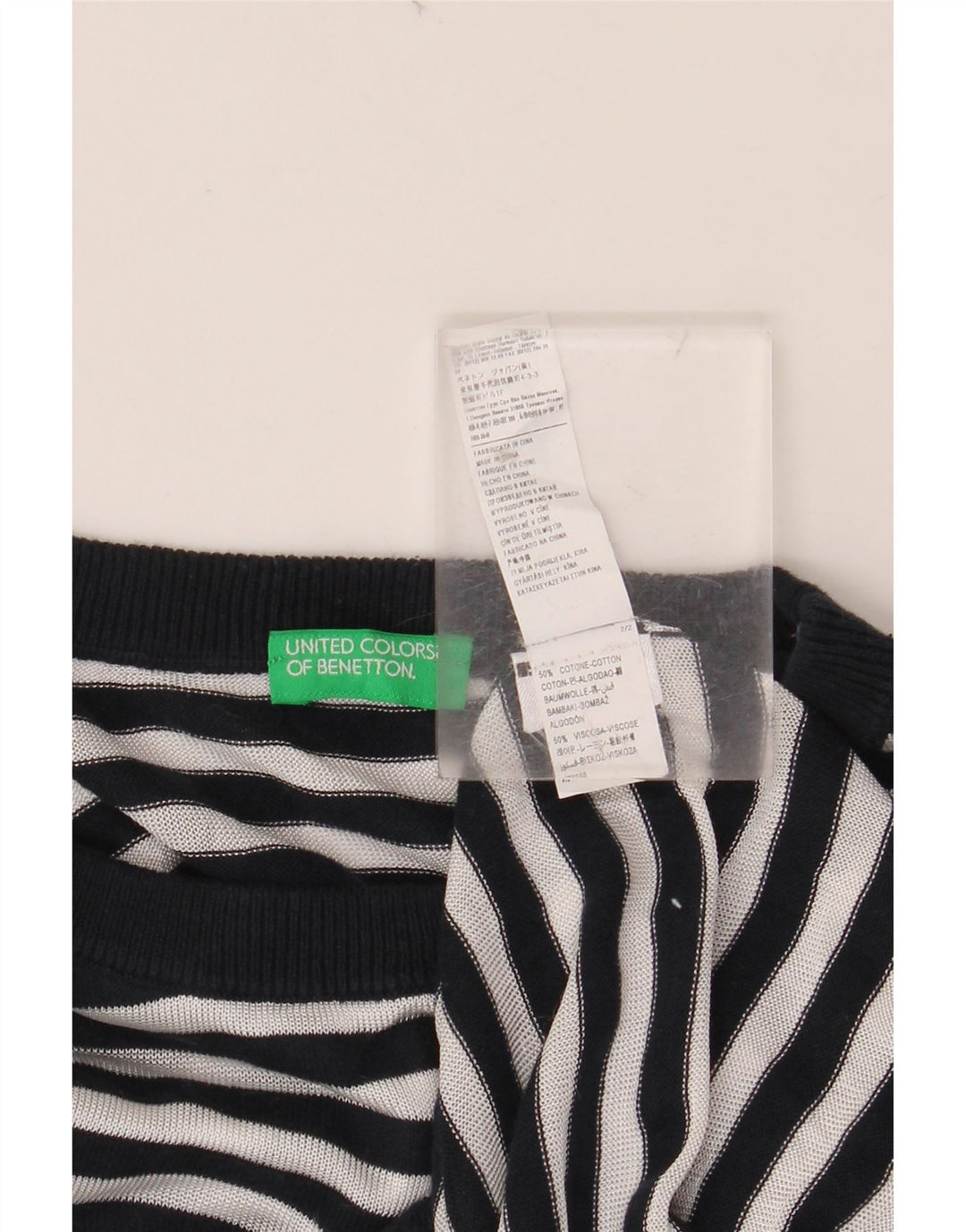 BENETTON Womens 3/4 Sleeve Blouse Top UK 10 Small Navy Blue Nautical