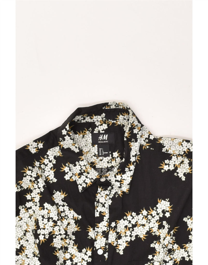 H&M Mens Shirt Large Black Floral Cotton | Vintage H&M | Thrift | Second-Hand H&M | Used Clothing | Messina Hembry 