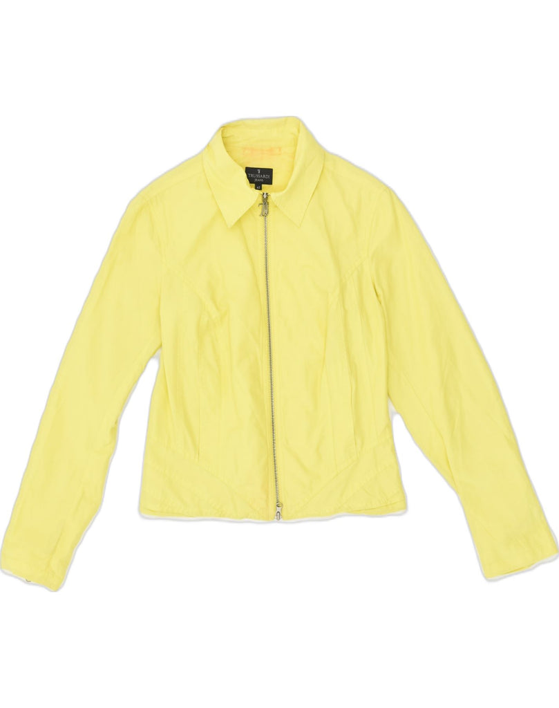 TRUSSARDI Womens Bomber Jacket IT 42 Medium Yellow Cotton | Vintage Trussardi | Thrift | Second-Hand Trussardi | Used Clothing | Messina Hembry 