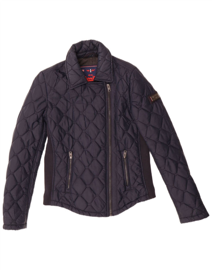 Superdry Womens Padded Quilted Jacket UK 10 Small Navy Blue Nylon
