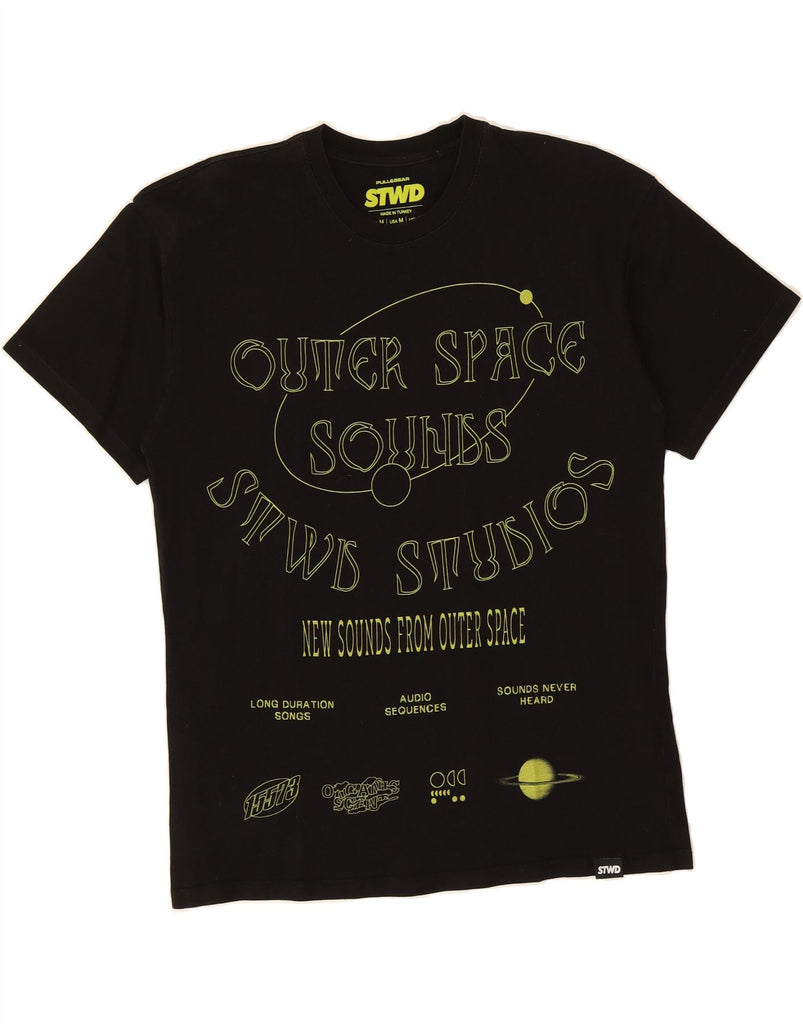PULL & BEAR Mens Graphic T-Shirt Top Medium Black Cotton Vintage Pull & Bear and Second-Hand Pull & Bear from Messina Hembry 