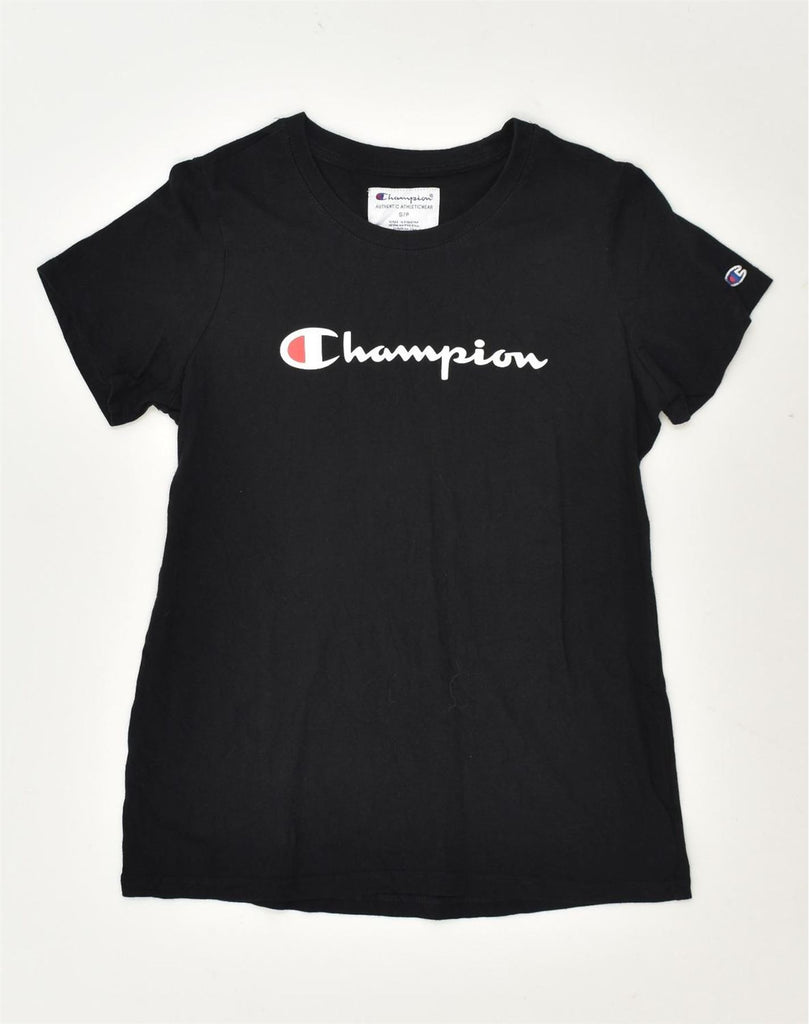 CHAMPION Womens Graphic T-Shirt Top UK 8 Small Black Cotton | Vintage Champion | Thrift | Second-Hand Champion | Used Clothing | Messina Hembry 