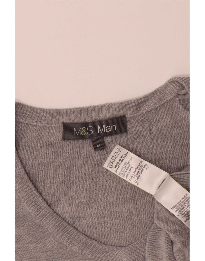 Marks & Spencer Mens V-Neck Jumper Sweater Medium Grey Acrylic