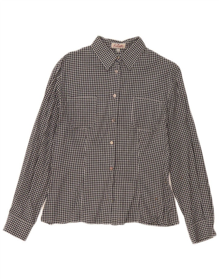 Vintage Womens Shirt IT 46 Large Black Gingham Cotton