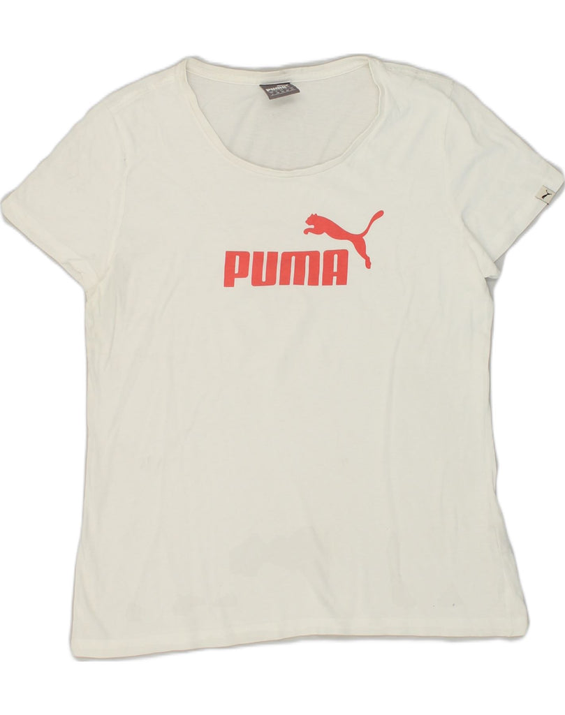 PUMA Womens Graphic T-Shirt Top UK 14 Large  White Cotton | Vintage Puma | Thrift | Second-Hand Puma | Used Clothing | Messina Hembry 