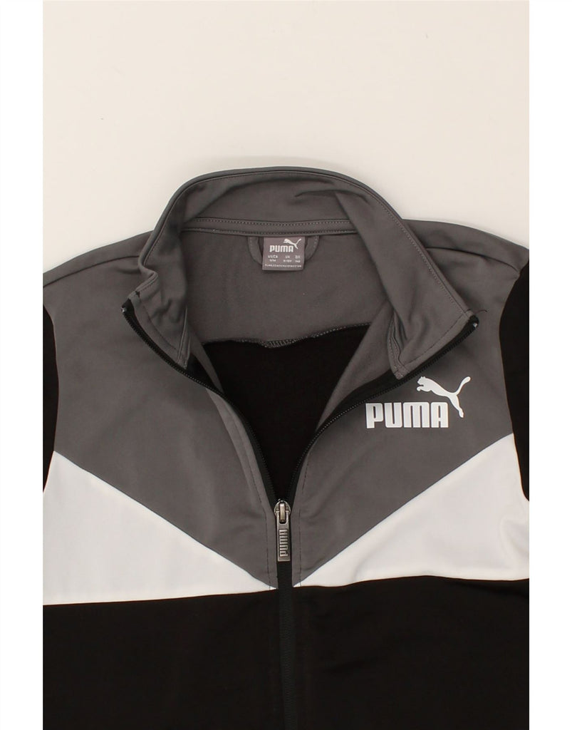 PUMA Boys Graphic Tracksuit Top Jacket 8-9 Years Black Colourblock | Vintage Puma | Thrift | Second-Hand Puma | Used Clothing | Messina Hembry 