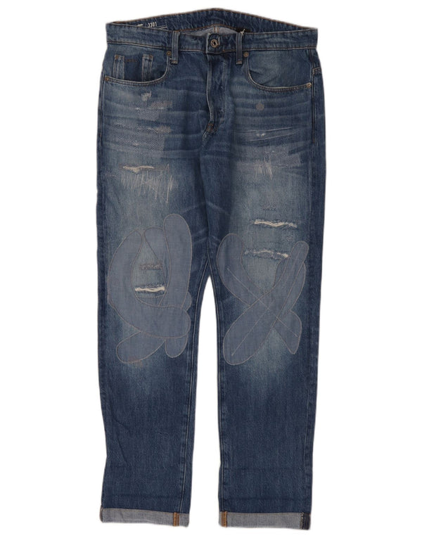 G-Star Mens 3301 Distressed Straight Tapered Jeans W32 L32 Blue