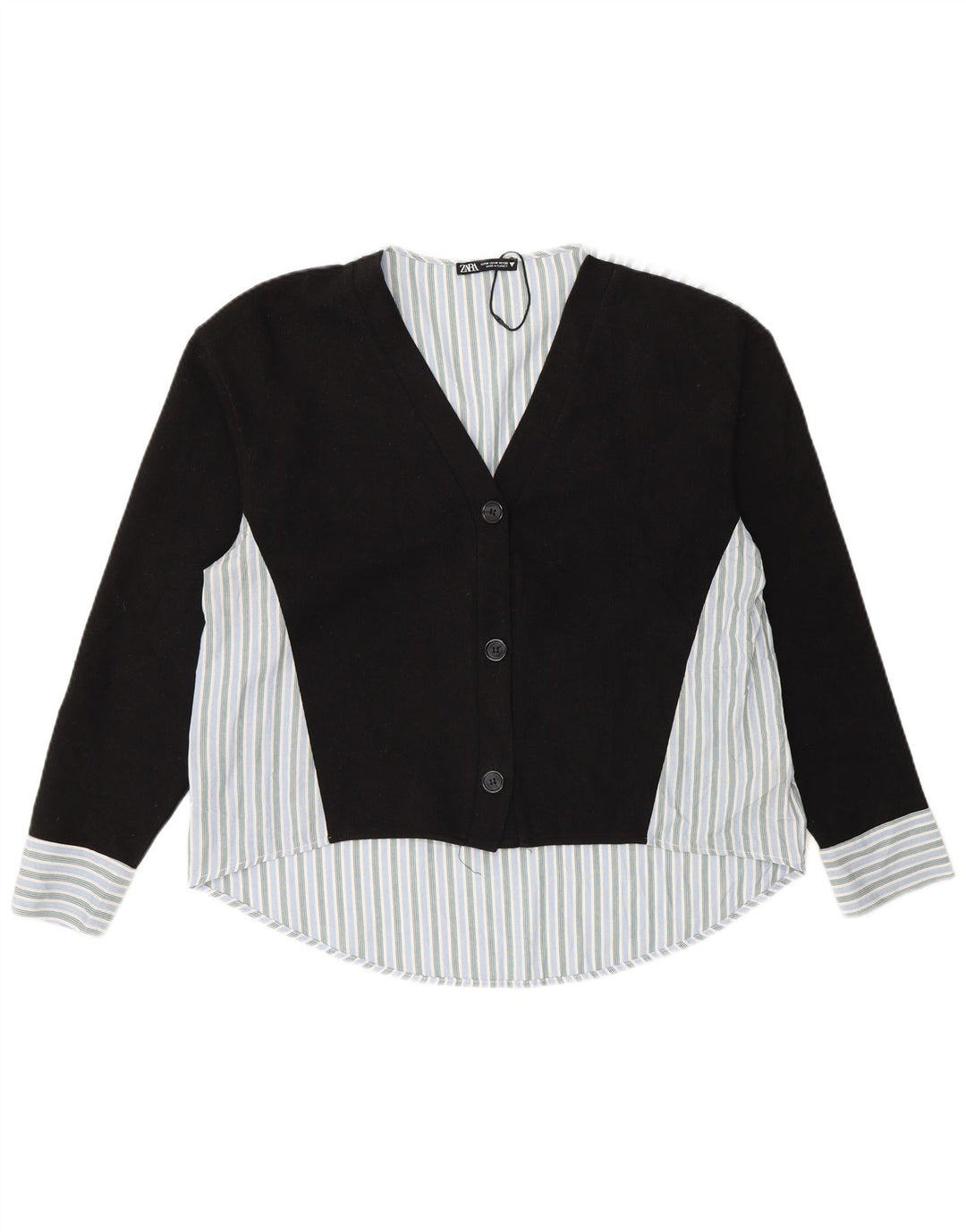 Zara Womens Shirt Blouse UK 14 Medium Black Striped Cotton