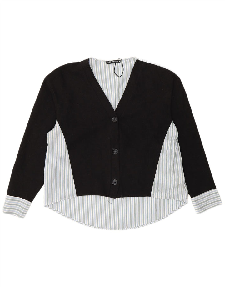 Zara Womens Shirt Blouse UK 14 Medium Black Striped Cotton
