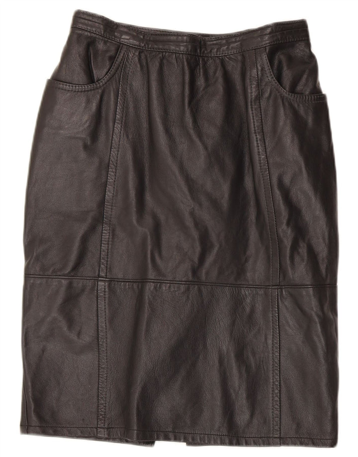 Vintage Womens Leather Skirt W26 Small Black Leather