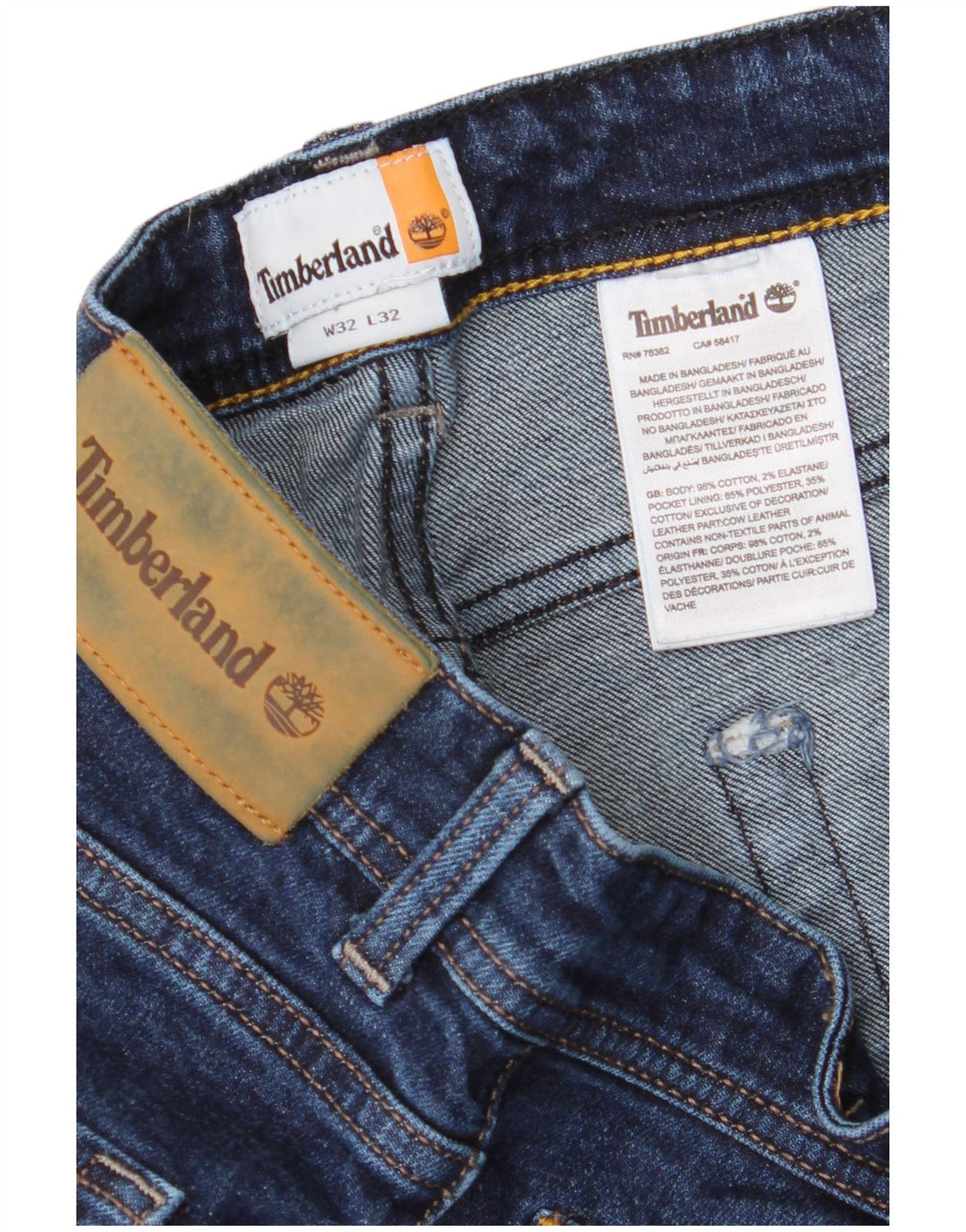 Timberland Mens Straight Jeans W32 L29 Navy Blue Cotton