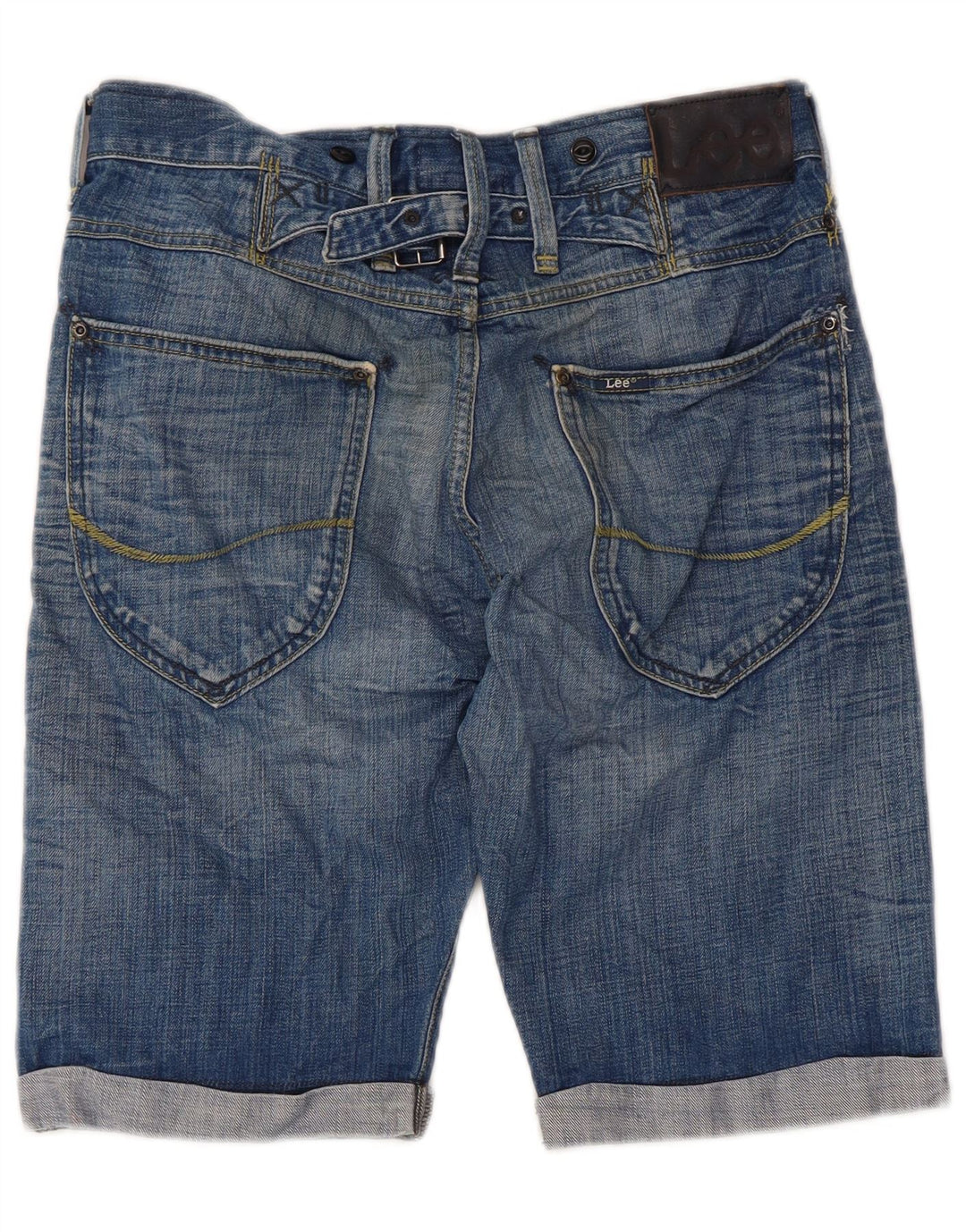 Lee Mens Green Cinch Denim Shorts  W29 Small Blue Cotton