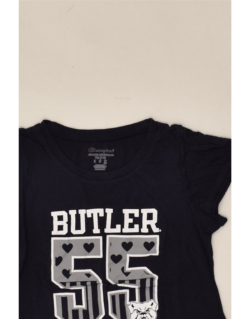 CHAMPION Girls Butler Graphic T-Shirt Top 7-8 Years Medium Navy Blue | Vintage Champion | Thrift | Second-Hand Champion | Used Clothing | Messina Hembry 