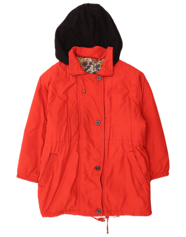 Vintage Womens Hooded Oversized Padded Coat EU 44 XL Red Colourblock