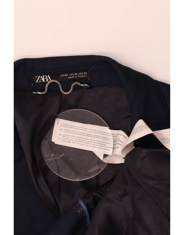 Zara Mens 2 Button Blazer Jacket EU 56 XL Navy Blue Polyester