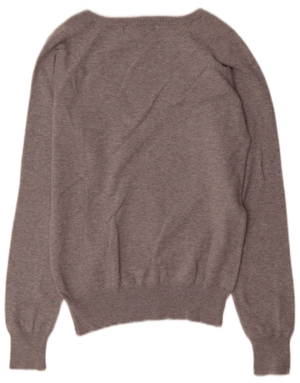 Zara Womens V-Neck Jumper Sweater UK 10 Small Grey Cotton