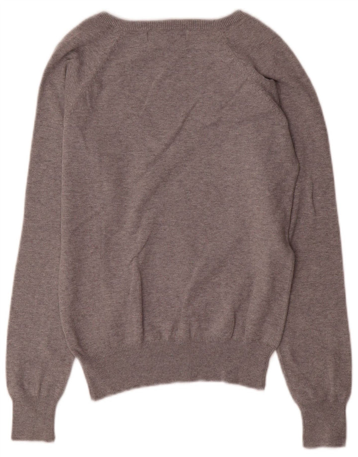 Zara Womens V-Neck Jumper Sweater UK 10 Small Grey Cotton
